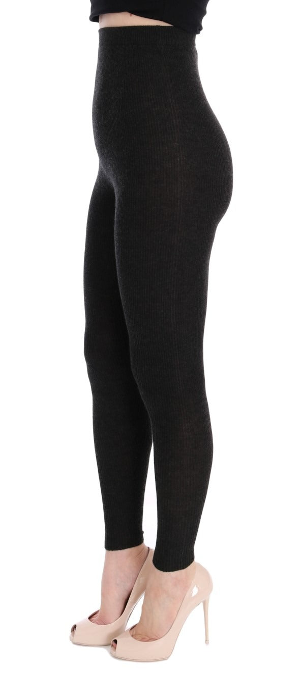 Gray cashmere stretch tights by Dolce & Gabbana, close-up of soft, fitted knit fabric for elegant winter wear.