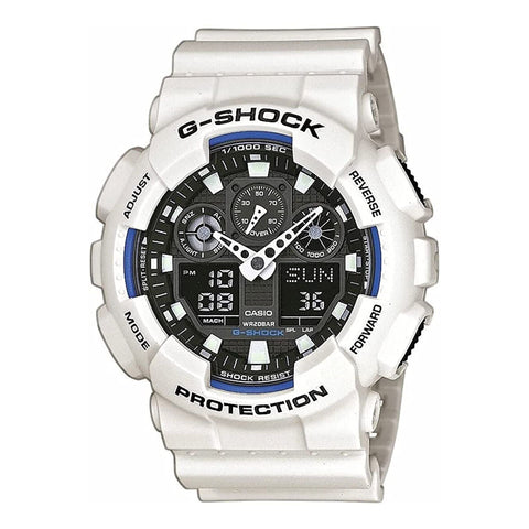 Casio X093 GA-100B-7AER digital watch with black resin strap and bold dial, featuring chronograph functions and rugged design.