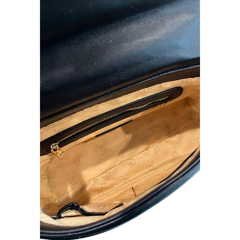 Cristinaeffe CF24FW026_NERO black leather handbag by Jag Couture London - New York with gold hardware and adjustable strap.