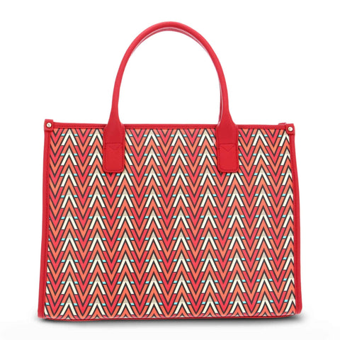 Valentino by Mario Valentino Tonic VBS69901 red multi-color handbag with sleek design, featuring gold-tone hardware and top handle.