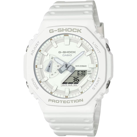 Casio GA-2100-7A7ER analog-digital watch with black resin band and round face, featuring bold display and durable design.