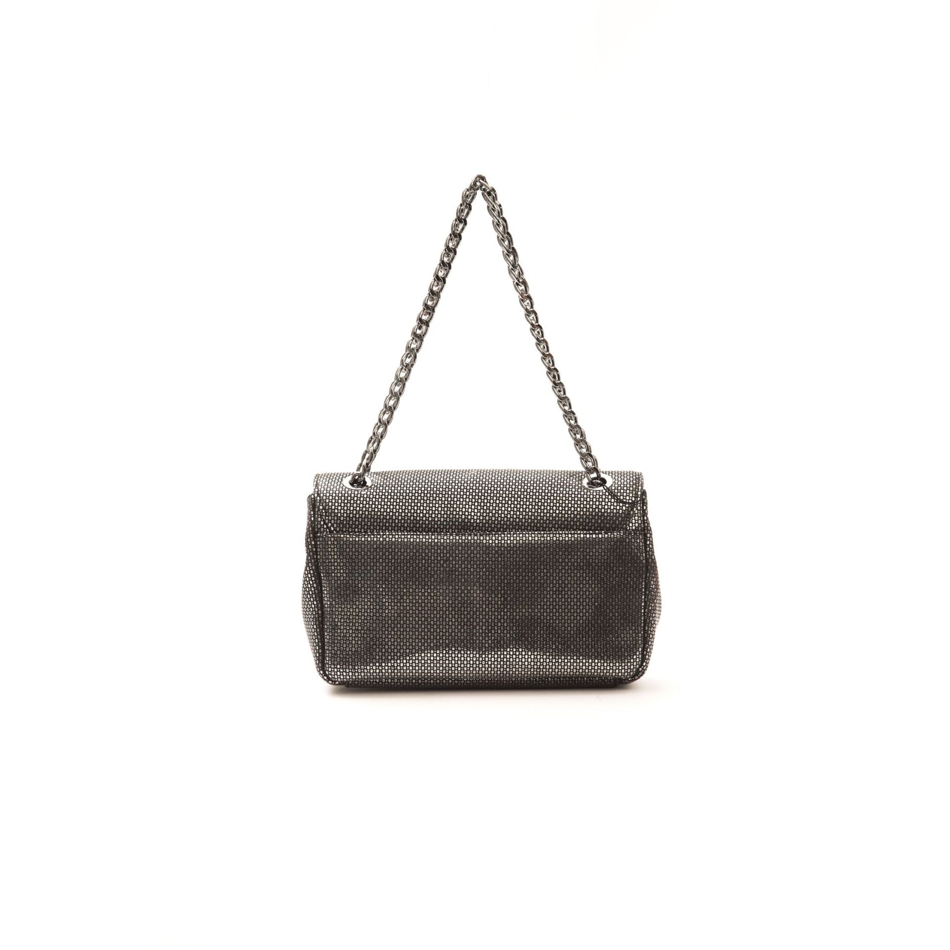Jag Couture London - New York Pompei Donatella A1042SERENA grey fabric handbag with silver accents and sleek design.