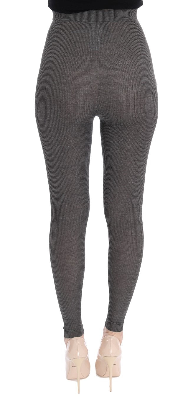 Gray cashmere stretch tights by Dolce & Gabbana, close-up view showing soft fabric and fitted design.