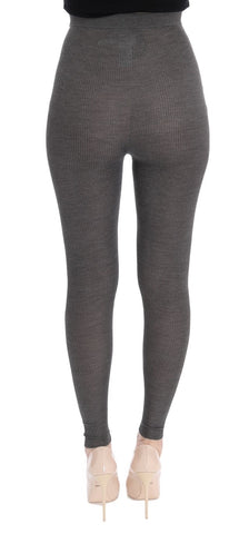 Gray cashmere stretch tights by Dolce & Gabbana, close-up view showing soft fabric and fitted design.