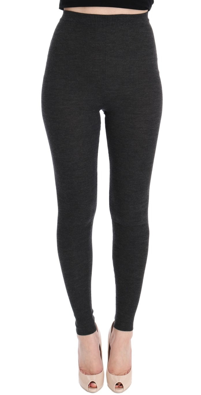 Gray wool stretch tights by Dolce & Gabbana, close-up of soft, fitted fabric showcasing the stylish, comfortable legwear.