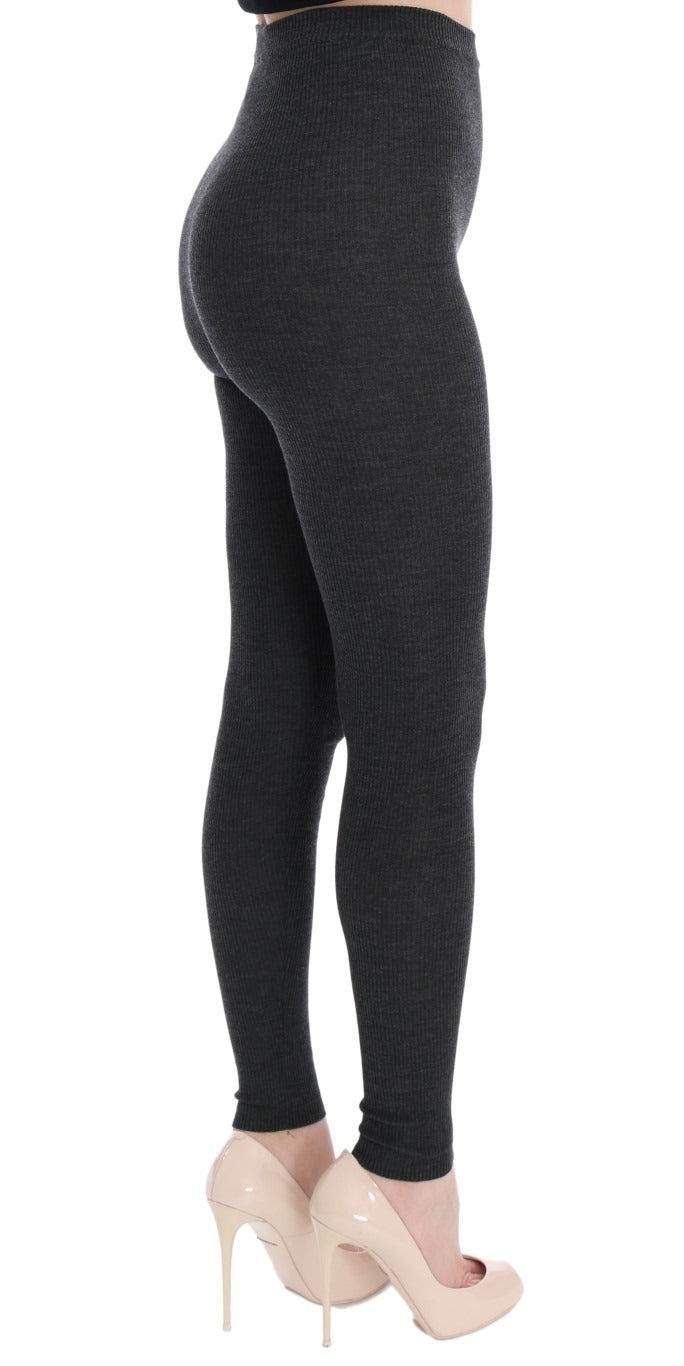 Gray wool stretch tights by Dolce & Gabbana, featuring a snug fit and smooth texture, suitable for stylish winter wear.