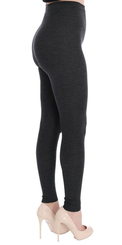 Gray wool stretch tights by Dolce & Gabbana, featuring a snug fit and smooth texture, suitable for stylish winter wear.