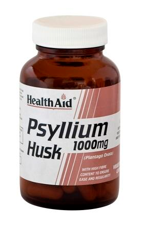 Health Aid Psyllium Husk capsules by Jag Couture London and New York, showing 60 softgel capsules in a clear bottle.
