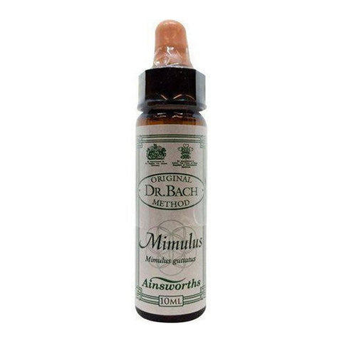 Santiveri Bach Mimulus 10ml herbal remedy in a small glass bottle with a dropper, used for emotional balance and confidence.