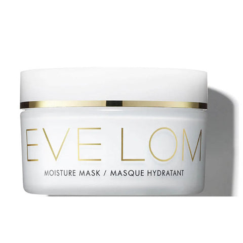 Eve Lom Moisture Mask in 100ml jar, shown with its sleek packaging and applicator, from Jag Couture London - New York.