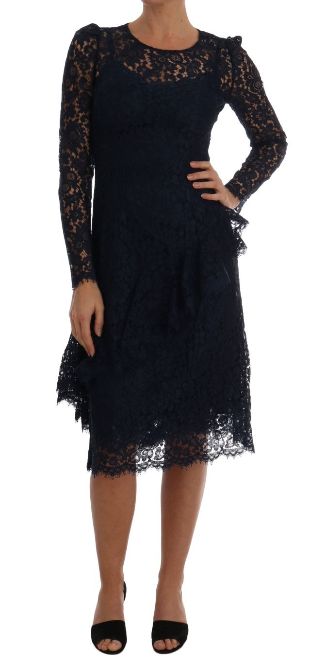 Blue Taormina floral lace sheath dress by Dolce & Gabbana, featuring intricate lace details and a fitted silhouette.