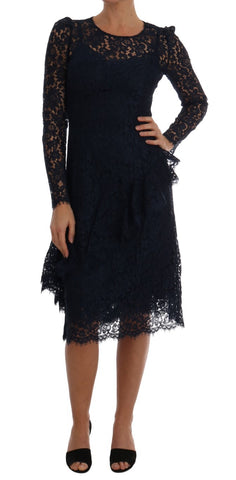 Blue Taormina floral lace sheath dress by Dolce & Gabbana, featuring intricate lace details and a fitted silhouette.