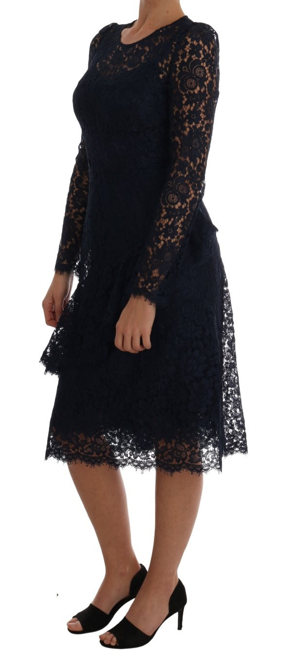 Blue Taormina floral lace sheath dress by Dolce & Gabbana, featuring intricate lace details and a fitted silhouette.