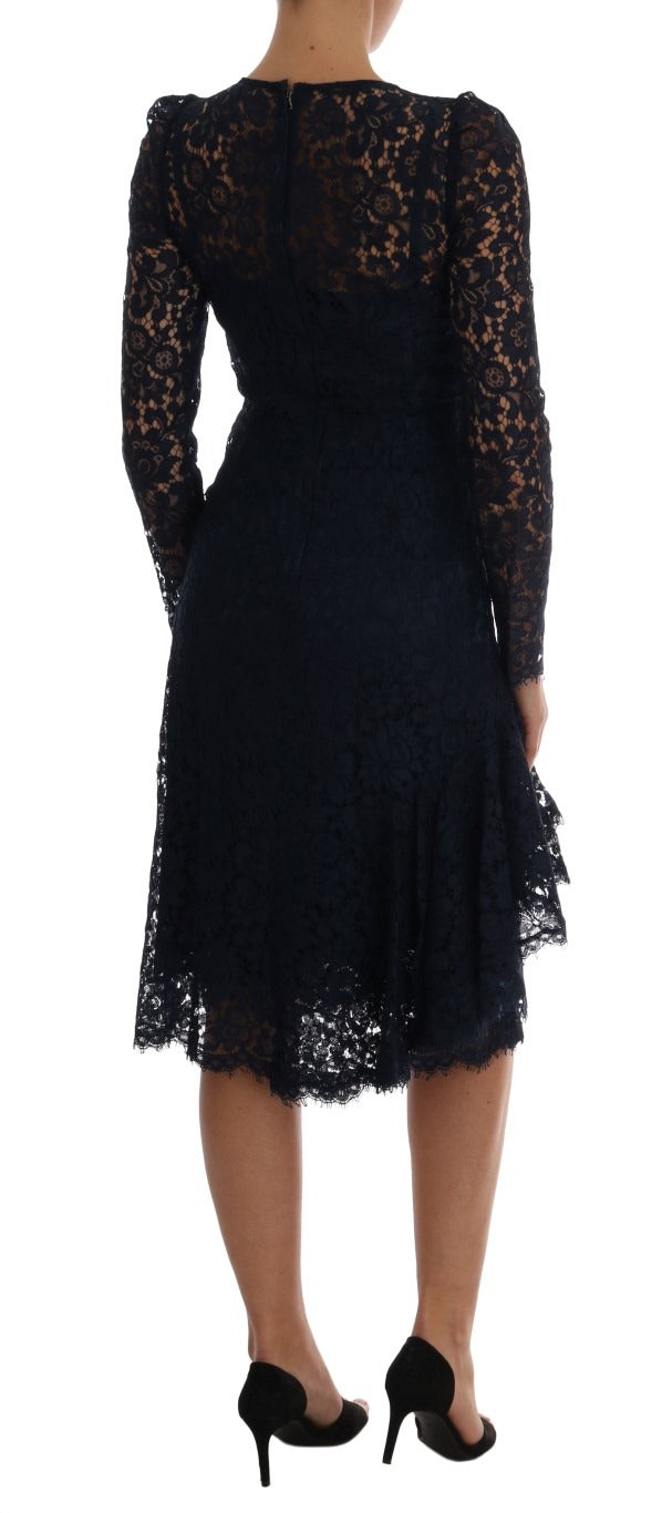 Blue Taormina floral lace sheath dress by Dolce & Gabbana, featuring intricate lace details and a fitted silhouette.