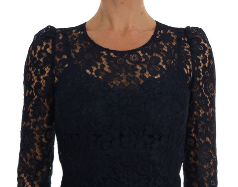 Blue Taormina floral lace sheath dress by Dolce & Gabbana, featuring intricate lace details and a fitted silhouette.