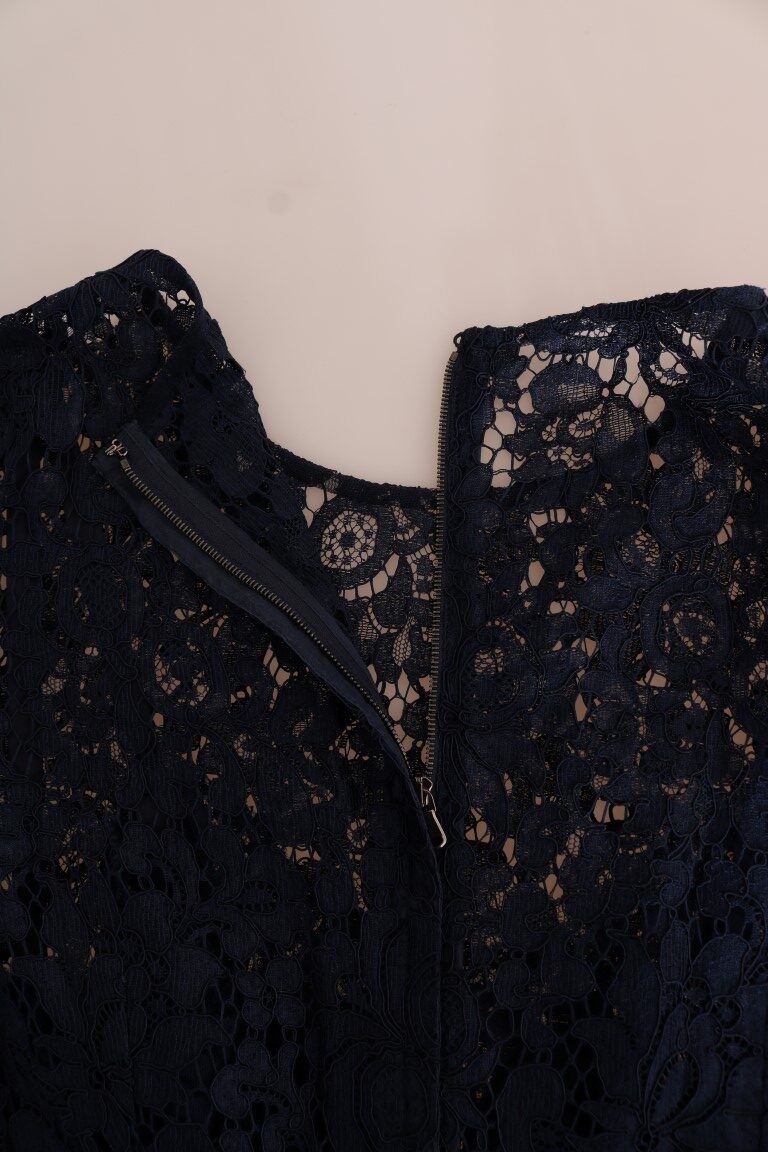 Blue Taormina floral lace sheath dress by Dolce & Gabbana, featuring intricate lace details and a fitted silhouette.