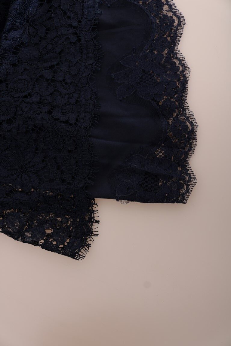 Blue Taormina floral lace sheath dress by Dolce & Gabbana, featuring intricate lace details and a fitted silhouette.