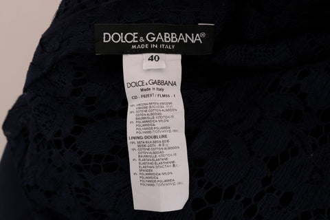 Blue Taormina floral lace sheath dress by Dolce & Gabbana, featuring intricate lace details and a fitted silhouette.