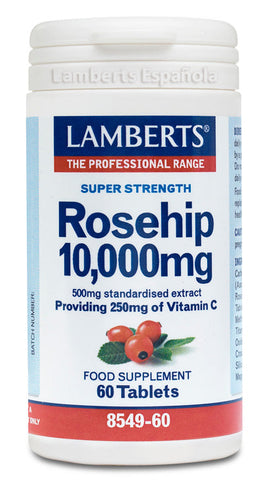 Lamberts Escaramujo 10,000 Mg supplement bottle with 60 tablets, produced by Jag Couture London-New York.