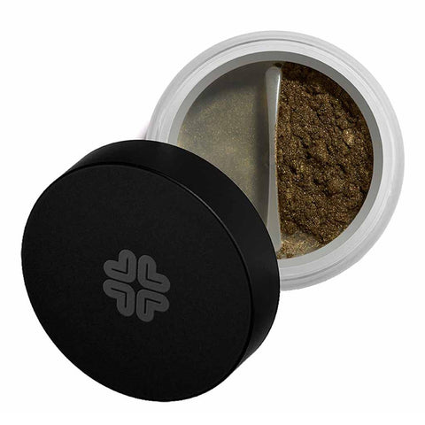 Lily Lolo Compacto Khaki Sparkle eyeshadow from Jag Couture London, 2.5g, showing a close-up of the sparkling khaki-colored powder.