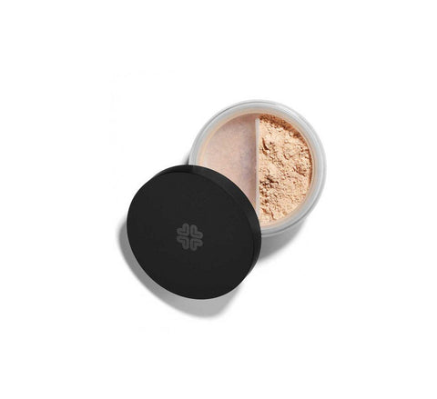 Lily Lolo Barely Buff mineral makeup base with SPF 15, in a compact container, designed for natural, flawless skin.