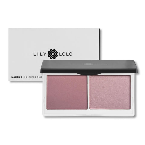 Lily Lolo Colorete Duo Compacto Naked Pink blush compact with two shades, from Jag Couture London - New York, showing open and closed views.