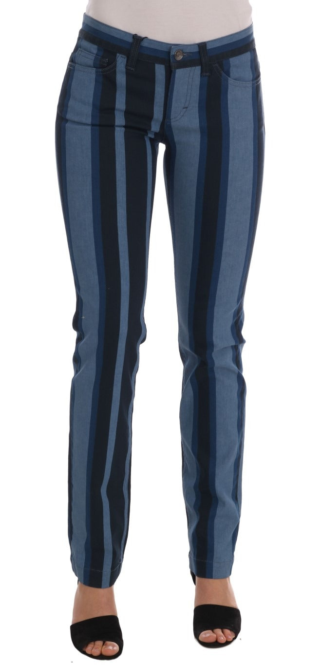 Blue girl’s striped cotton jeans by Dolce & Gabbana, featuring a stylish casual design with a comfortable fit.