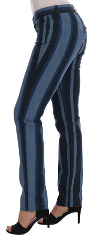 Blue striped cotton jeans for girls by Dolce & Gabbana, featuring a stylish design and comfortable fit.