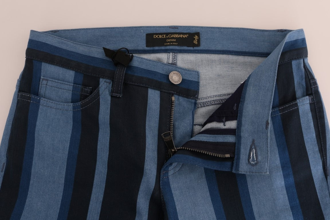 Blue girl’s striped cotton jeans by Dolce & Gabbana, featuring a stylish casual design and classic fit.