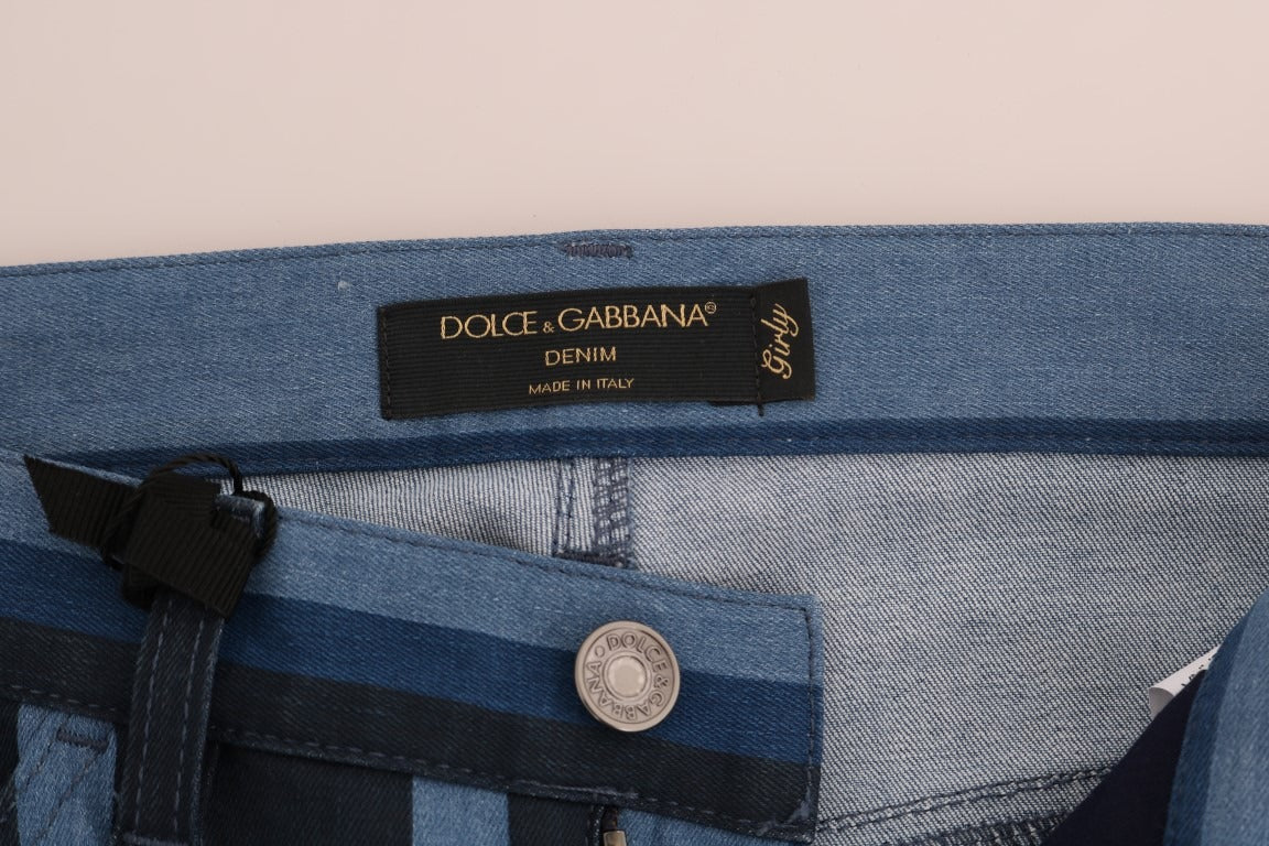 Blue girly striped cotton jeans by Dolce & Gabbana, featuring a stylish casual fit and classic striped pattern.