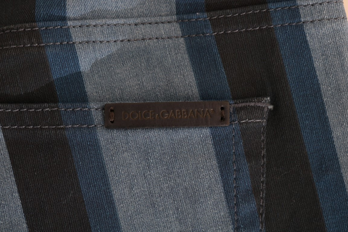 Blue girly striped cotton jeans by Dolce & Gabbana, featuring a stylish design and comfortable fit.