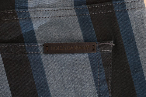 Blue girly striped cotton jeans by Dolce & Gabbana, featuring a stylish design and comfortable fit.