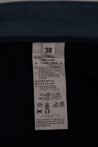 Blue Dolce & Gabbana girly striped cotton jeans with a relaxed fit, featuring colorful horizontal stripes and classic denim styling.