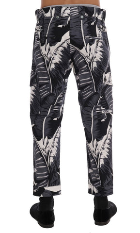 Gray cotton pants with banana leaf print by Dolce & Gabbana, featuring a relaxed fit and stylish design.