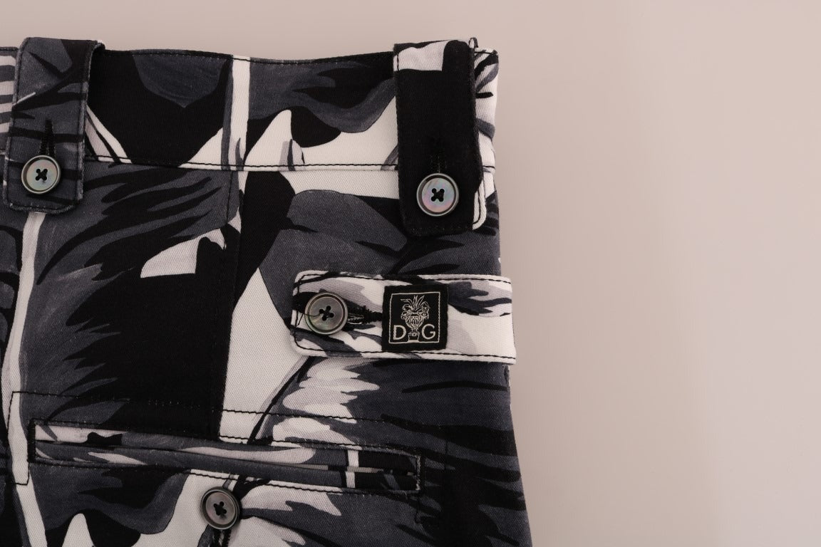 Gray banana leaf print cotton pants by Dolce & Gabbana, featuring a relaxed fit and stylish tropical-inspired design.
