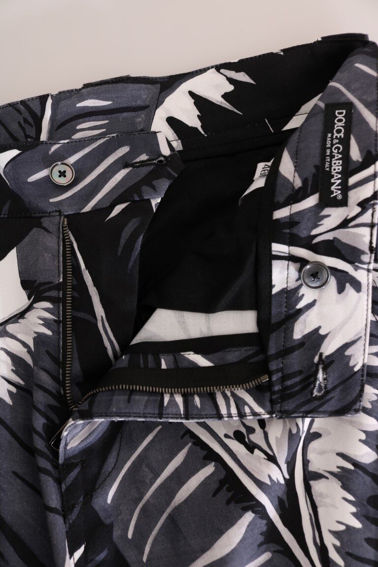 Gray cotton pants with banana leaf print from Dolce & Gabbana, featuring a relaxed fit and stylish design.