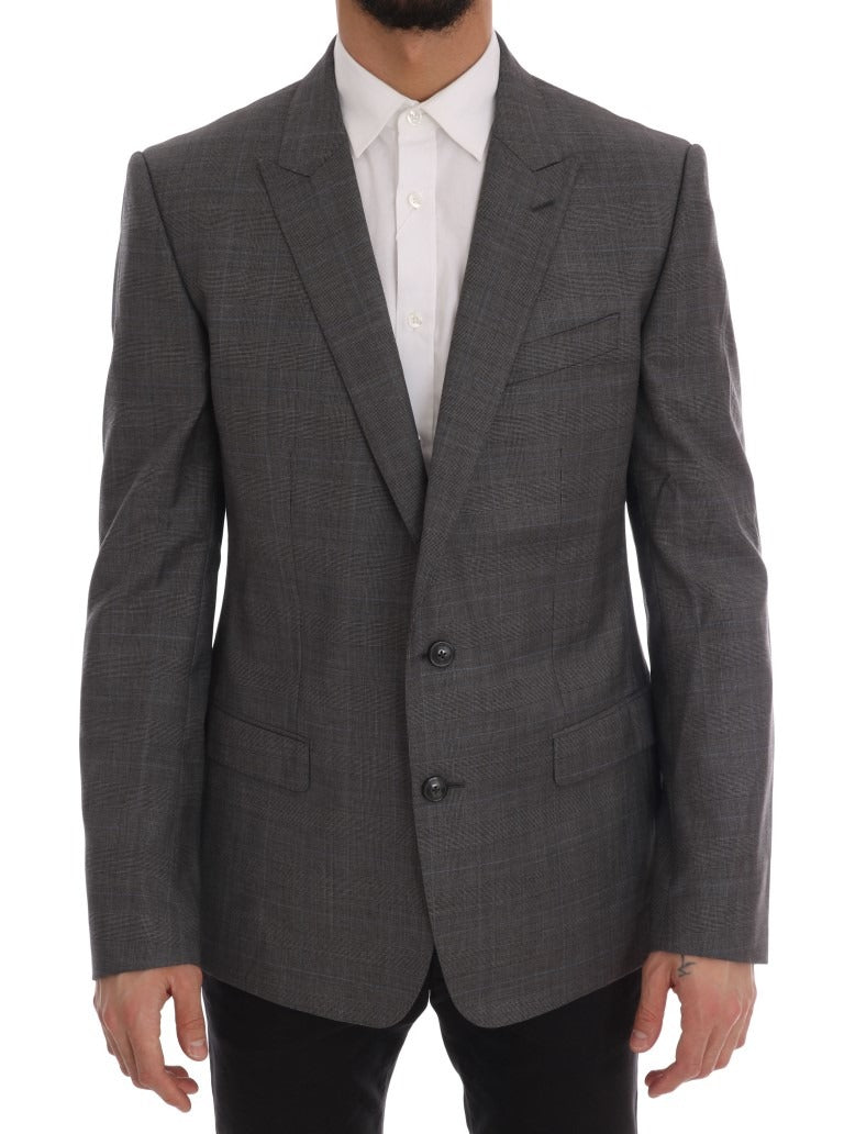 Gray Wool Martini Slim Blazer by Dolce & Gabbana, tailored fit with notch lapel and button closure, shown on a mannequin.