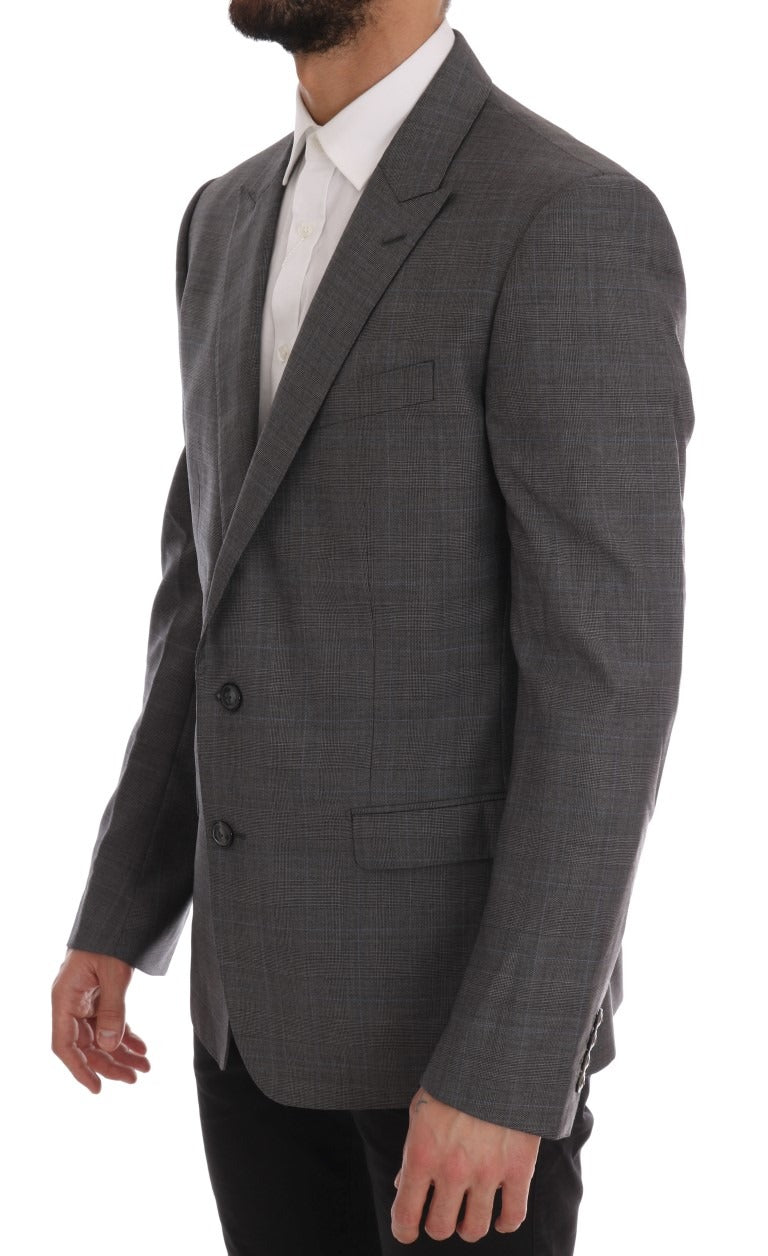 Gray wool Martini Slim Blazer by Dolce & Gabbana, tailored fit with lapel collar and sleek design, shown on a hanger.