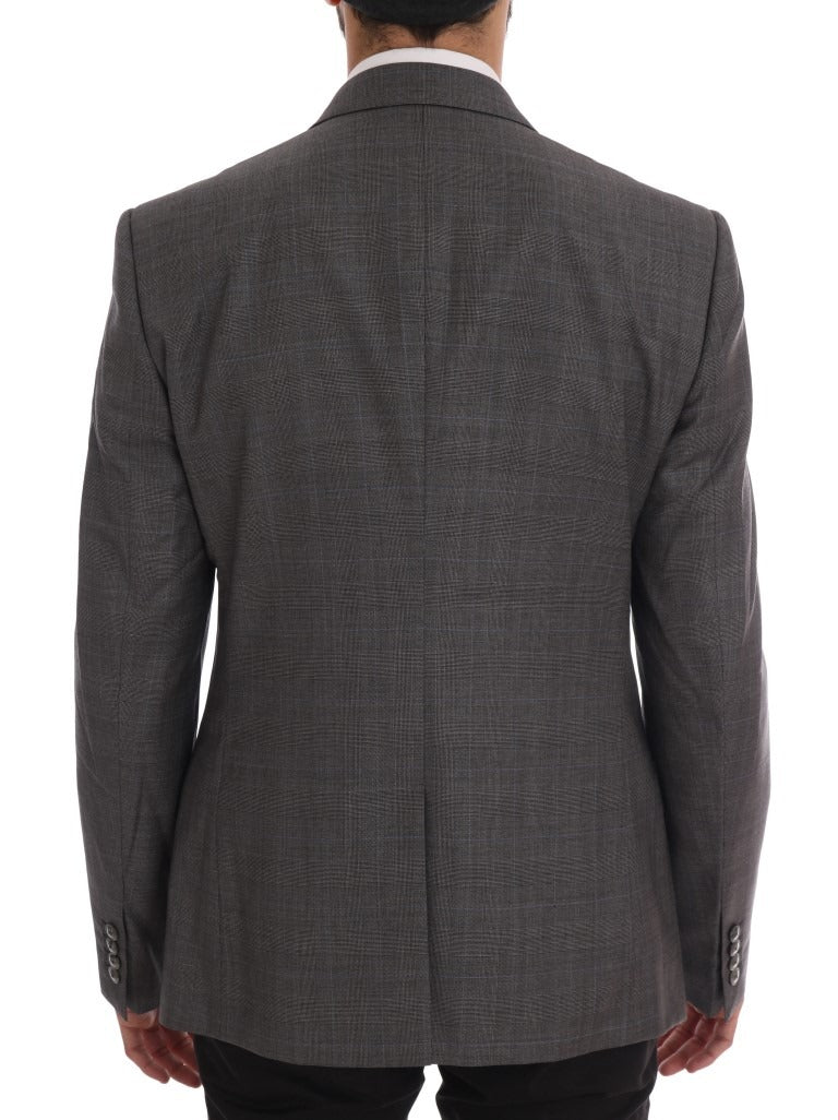 Gray wool Martini Slim Blazer by Dolce & Gabbana, tailored fit with notched lapels and front button closure, displayed on a hanger.