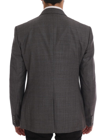 Gray wool Martini Slim Blazer by Dolce & Gabbana, tailored fit with notched lapels and front button closure, displayed on a hanger.