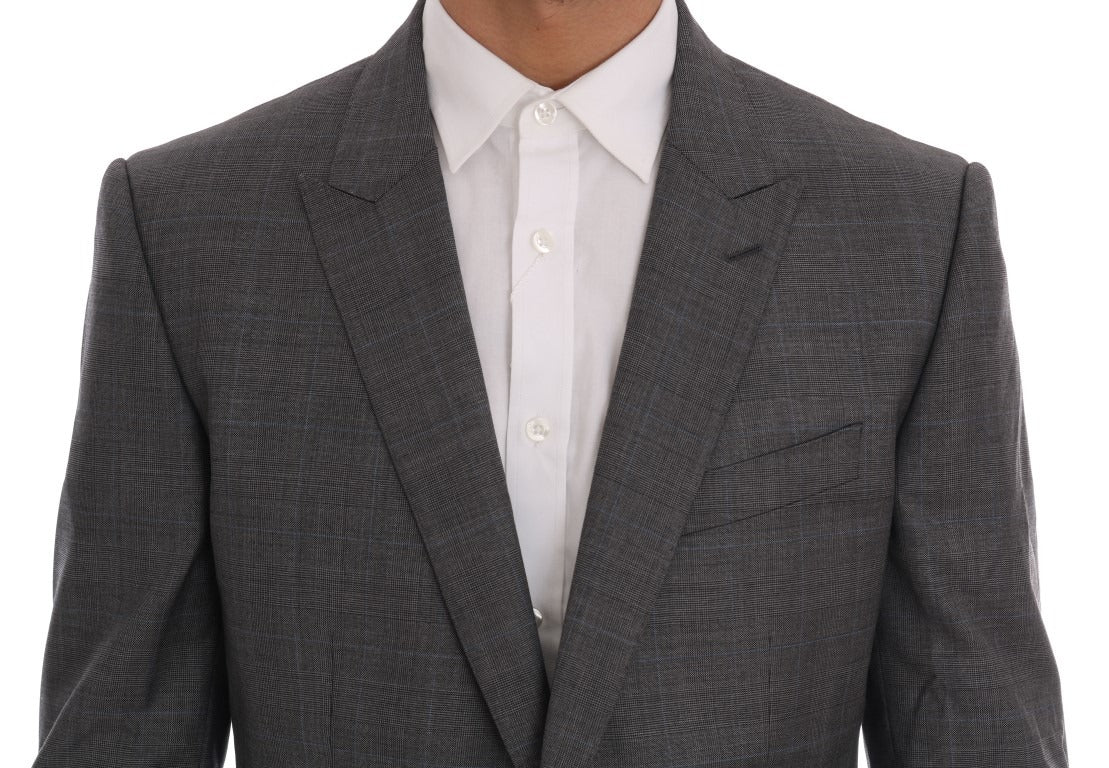 Gray wool Martini Slim Blazer by Dolce & Gabbana, tailored fit with notch lapels and single-button closure, on a mannequin.