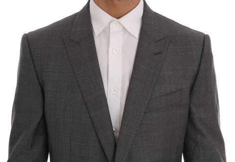Gray wool Martini Slim Blazer by Dolce & Gabbana, tailored fit with notch lapels and single-button closure, on a mannequin.