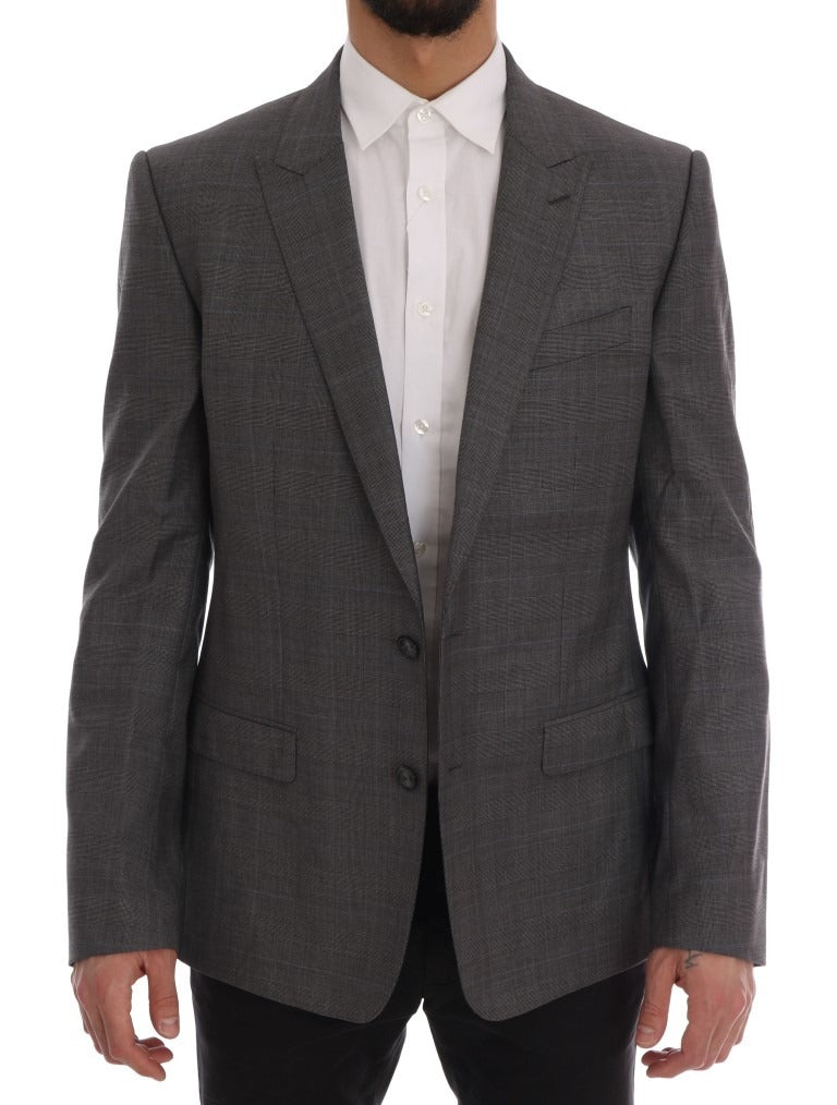 Gray wool Martini Slim Blazer by Dolce & Gabbana, tailored fit with notched lapels and sleek design, shown on a mannequin.