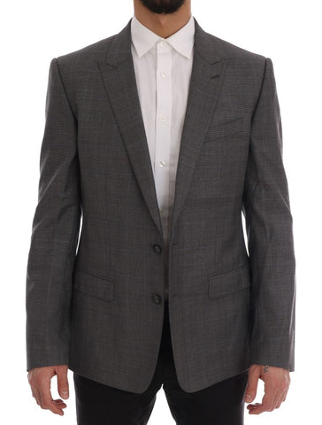 Gray wool Martini Slim Blazer by Dolce & Gabbana, tailored fit with notched lapels and sleek design, shown on a mannequin.