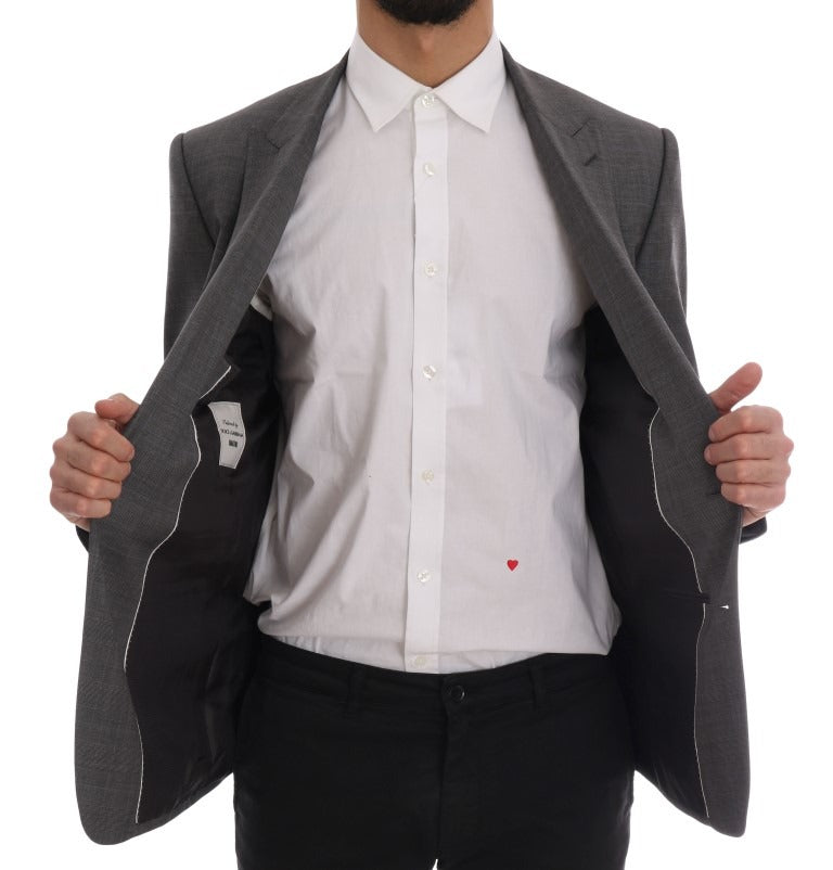 Gray Wool Martini Slim Blazer by Dolce & Gabbana, tailored fit with lapel collar and sleek design, displayed on a hanger.