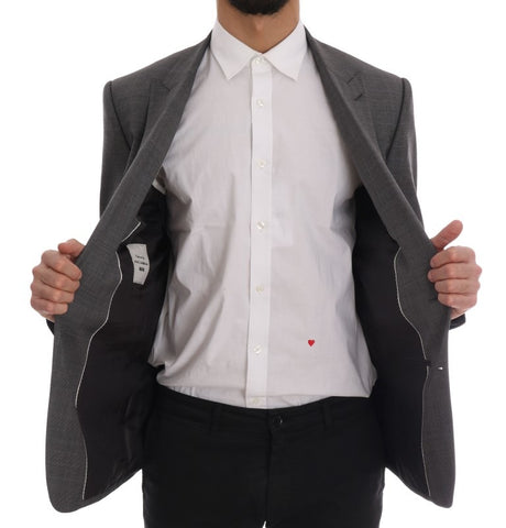 Gray Wool Martini Slim Blazer by Dolce & Gabbana, tailored fit with lapel collar and sleek design, displayed on a hanger.