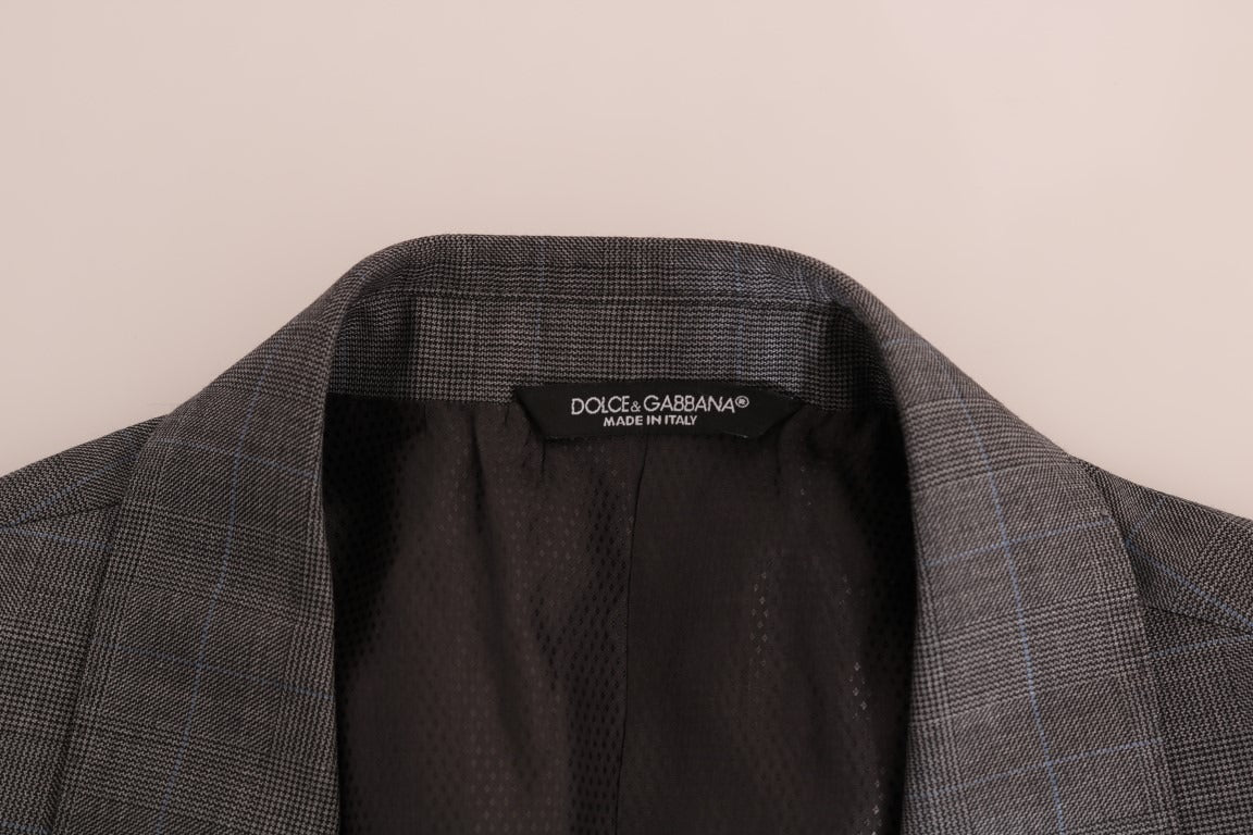 Gray wool Martini Slim Blazer by Dolce & Gabbana, tailored fit with classic lapels and sleek design, shown on a hanger.