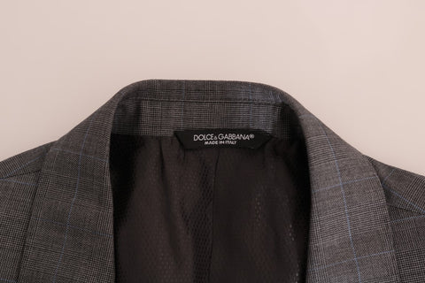 Gray wool Martini Slim Blazer by Dolce & Gabbana, tailored fit with classic lapels and sleek design, shown on a hanger.