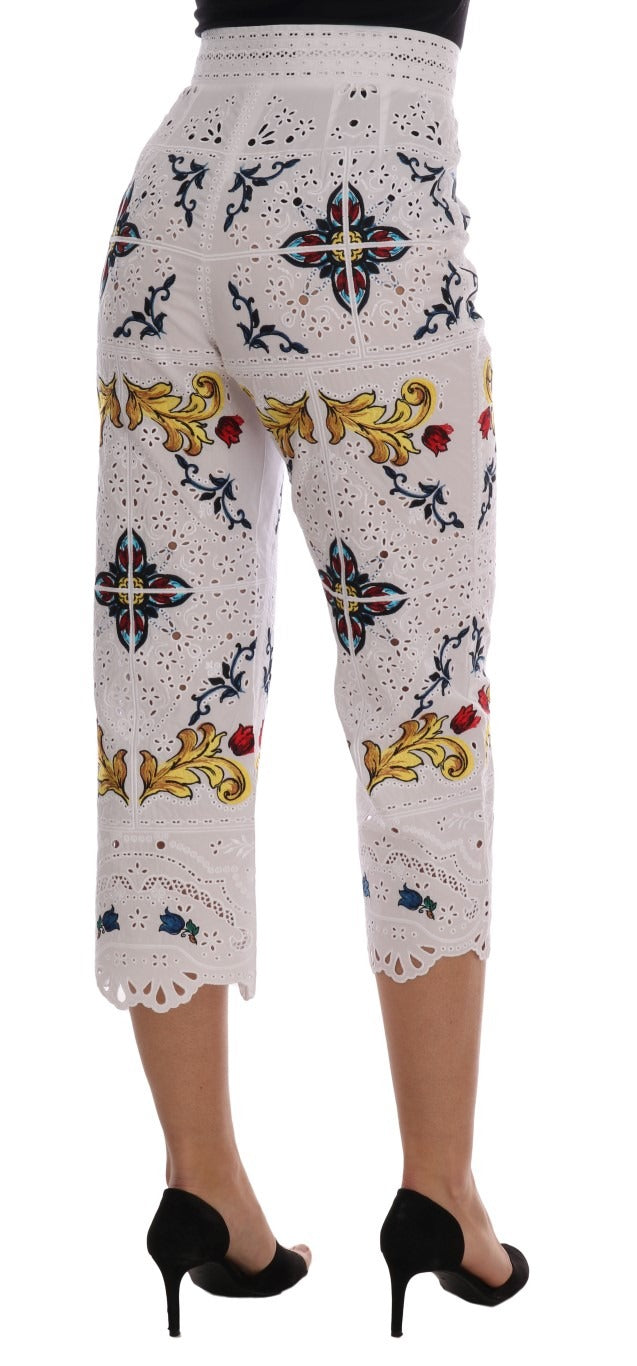 Mulicolor Majolica cutout Capri pants by Dolce & Gabbana with vibrant floral patterns and unique cutout details.