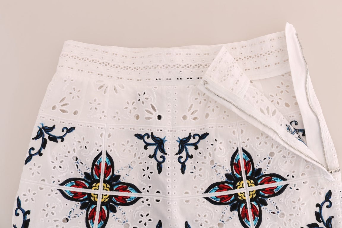 Multicolor Majolica print Capri pants by Dolce & Gabbana featuring cutout details and a vibrant, stylish design.